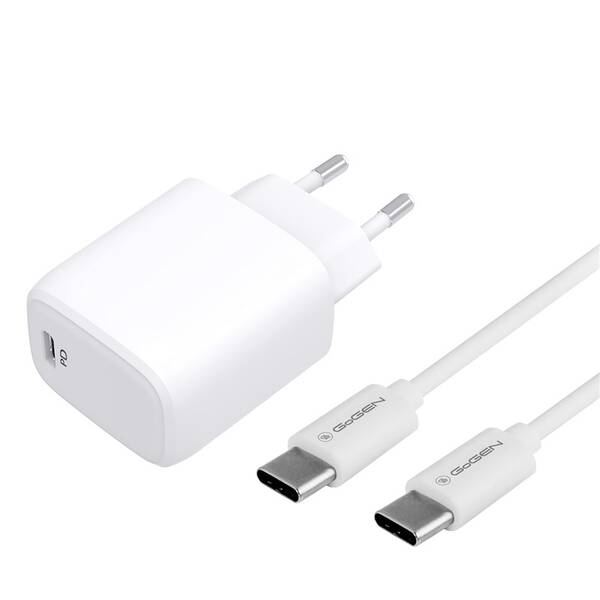 Nabíječka do sítě GoGEN ACHPD 120, 1x USB-C PD 20W + USB-C/USB-C kabel 1m bílá

