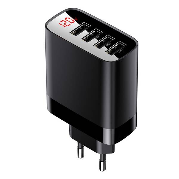 Nabíječka do sítě Baseus Mirror Lake Digital Display 4xUSB Travel Charger 30W černá

