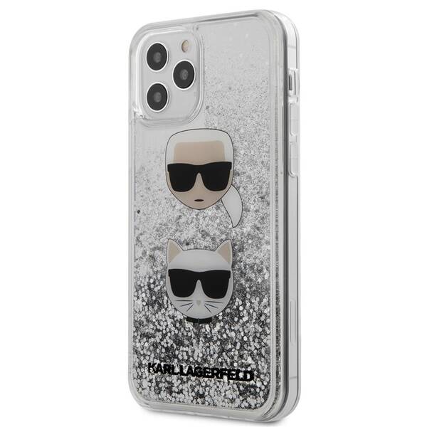Kryt na mobil Karl Lagerfeld Liquid Glitter 2 Heads na Apple iPhone 12/12 Pro stříbrný


