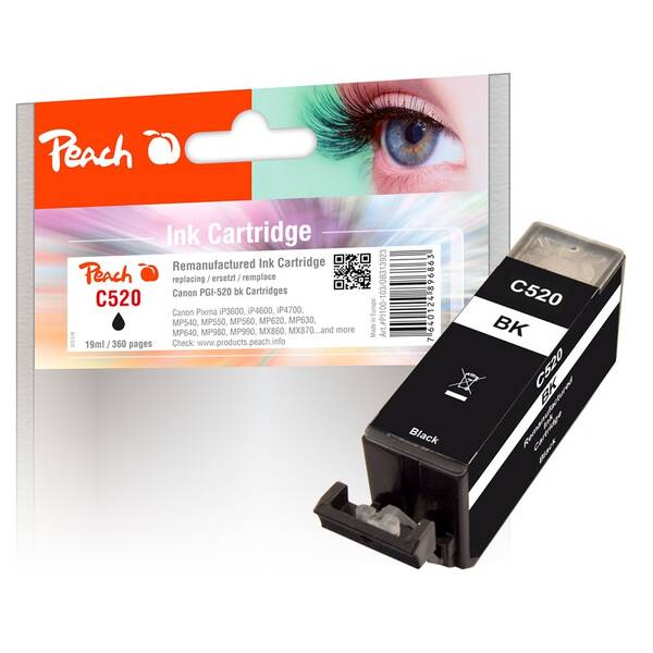 Inkoustová náplň Peach Canon PGI-520BK, 19 ml černá

