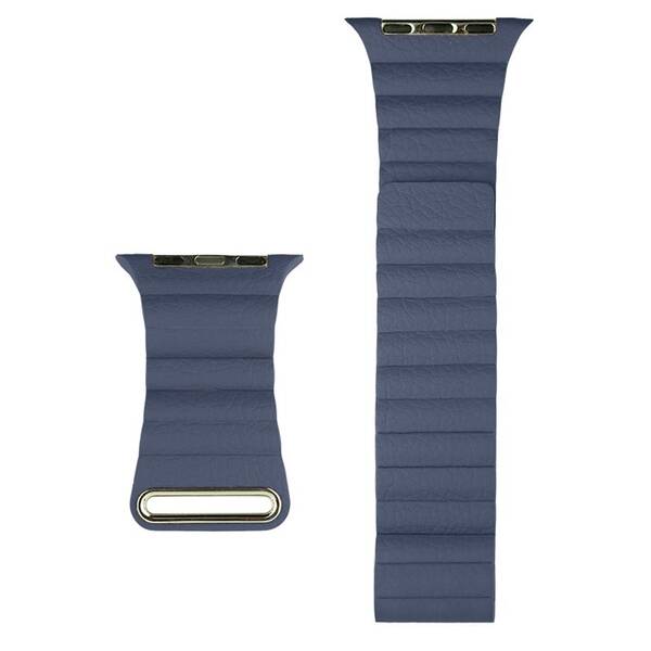 Řemínek COTECi Loop Band na Apple Watch 42/44/45/49 mm, kožený, magnetický modrý

