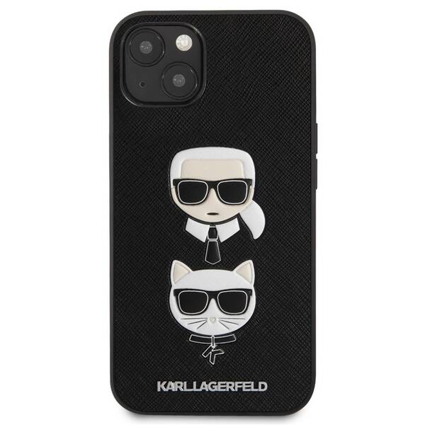 Kryt na mobil Karl Lagerfeld Saffiano Karl and Choupette Heads na Apple iPhone 13 černé

