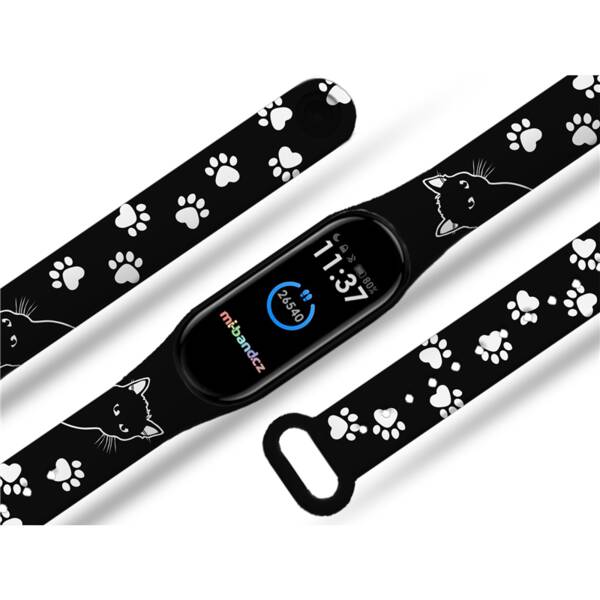 Řemínek Mi-Band na Xiaomi Mi Band 3/4 - motiv Kočičák, černý 

