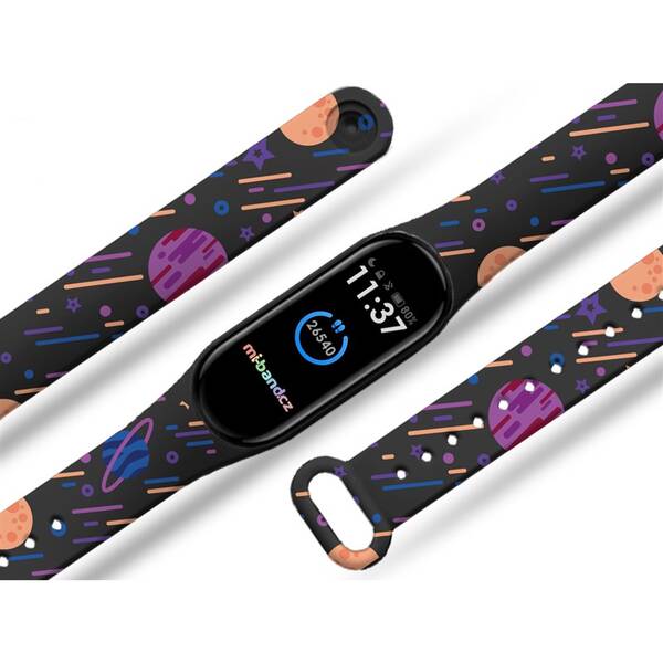 Řemínek Mi-Band na Xiaomi Mi Band 3/4 - motiv Planetky, černý 


