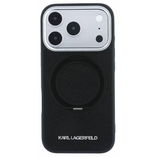 Kryt na mobil Karl Lagerfeld PU Saffiano Ring Stand MagSafe na Apple iPhone 18 Pro černý

