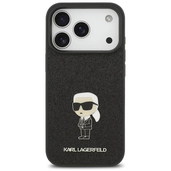 Kryt na mobil Karl Lagerfeld Fixed Glitter Metal Ikonik na Apple iPhone 17 Pro černý

