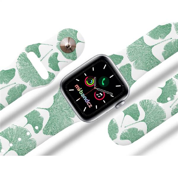 Řemínek Mi-Band na Apple Watch 38/40/41 mm - motiv Ginkgo biloba, bílý 

