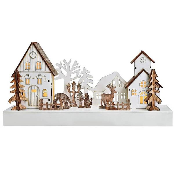 LED dekorace Solight vánoční vesnička, 34x17cm, dřevo, 4 LED, 2x AA 


