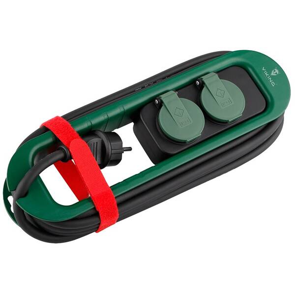Kabel prodlužovací Viking 2× zásuvka, IP44, 4,7m černý/zelený

