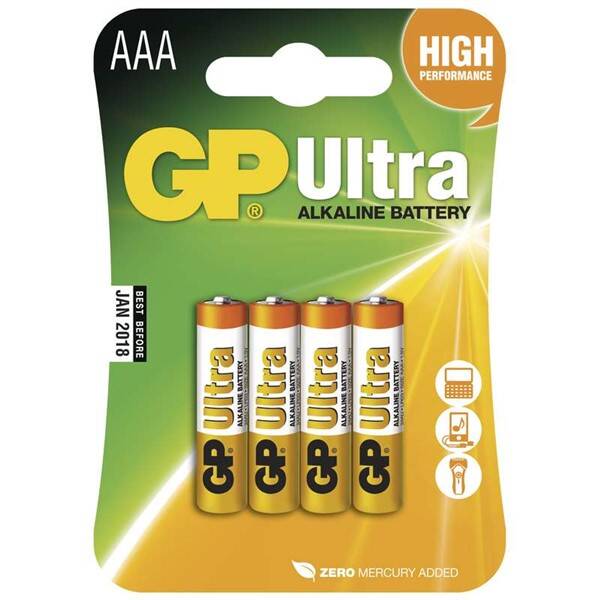 Baterie alkalická GP Ultra AAA, LR03, blistr 4ks 

