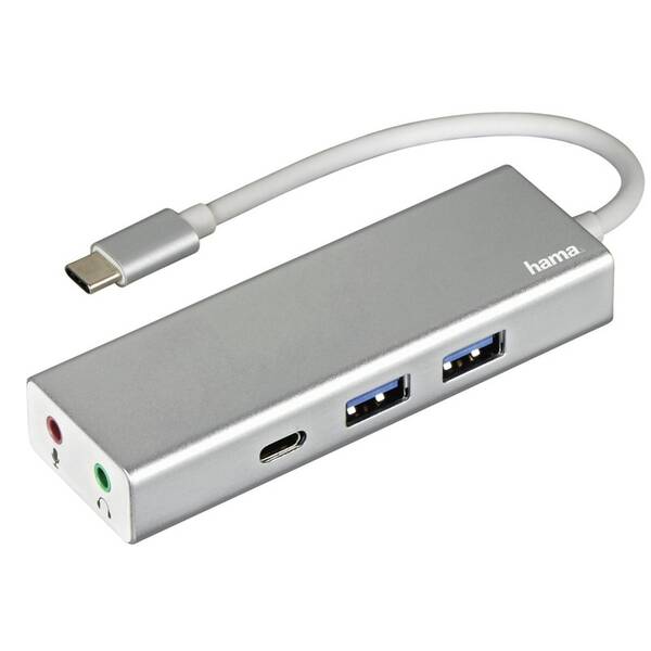USB Hub Hama USB-C/2x USB, USB-C, Jack 3,5mm stříbrný

