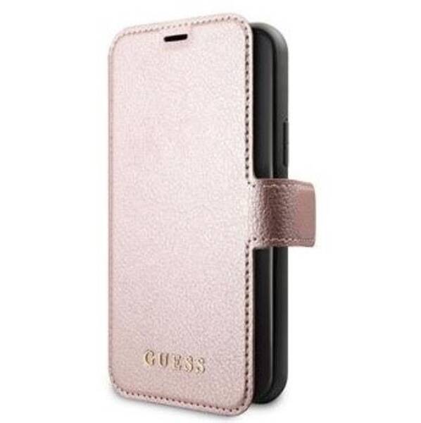 Pouzdro na mobil flipové Guess Iridescent Book na Apple iPhone 12 mini růžový

