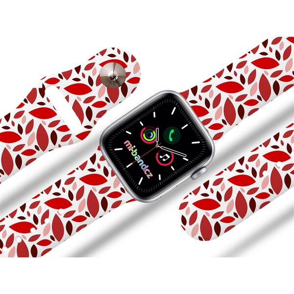 Řemínek Mi-Band na Apple Watch 38/40/41 mm - motiv Červené listy, bílý 

