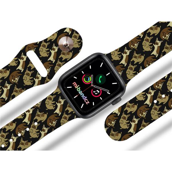 Řemínek Mi-Band na Apple Watch 42/44/45/49 mm - motiv Buldoci, černý 

