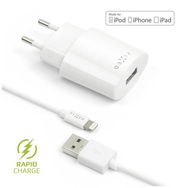 Nabíječka do sítě FIXED 1x USB, 2,4A + Lightning kabel bílá

