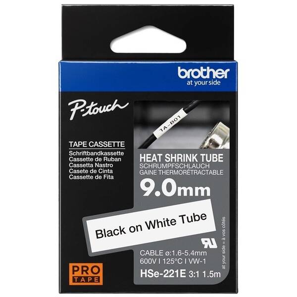 Papírový štítek Brother HSE-221E černá na bílé, 9,0 mm 

