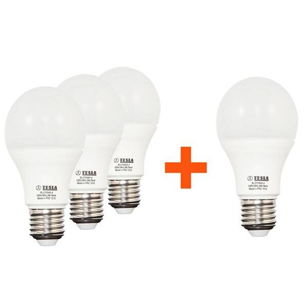 Žárovka LED Tesla SADA 3 + 1 LED Žárovek Tesla klasik, 9W, E27, studená bílá 

