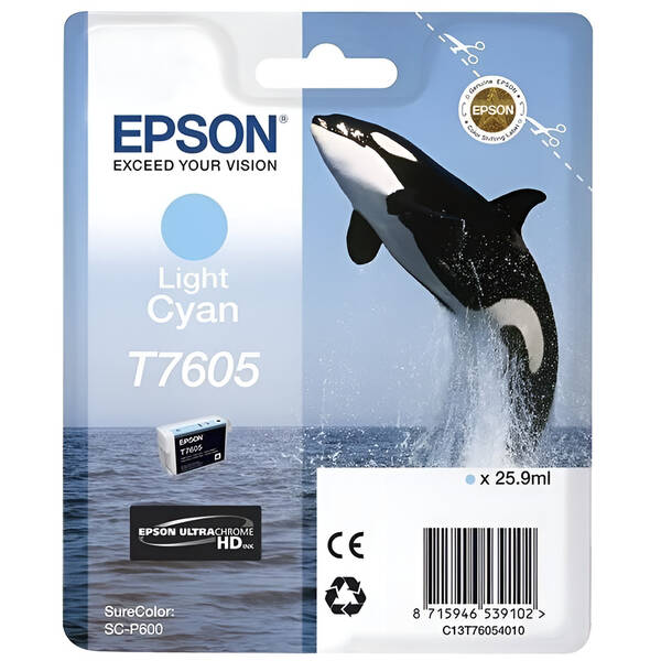 Inkoustová náplň Epson T7605, 25,9 ml - světle azurová 

