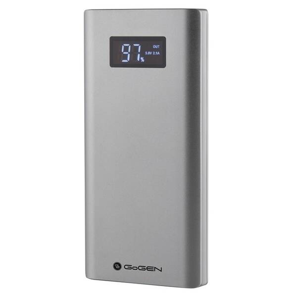Powerbanka GoGEN 10000 mAh, LCD displej stříbrná

