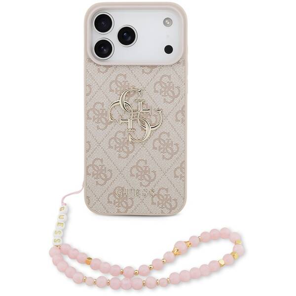 Kryt na mobil Guess PU 4G Metal Logo Strap na Apple iPhone 17 Pro Max růžový

