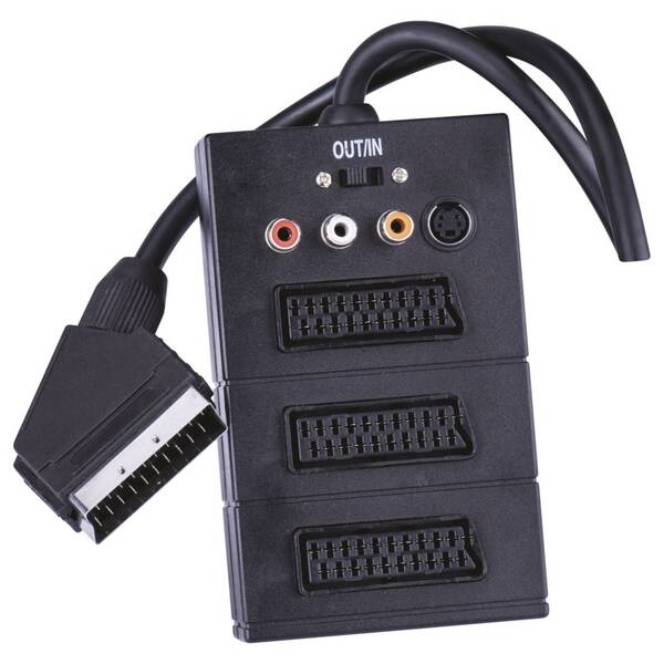 Kabel EMOS SCART / 3x SCART + 3x Cinch + S-Video, 0,5m černý

