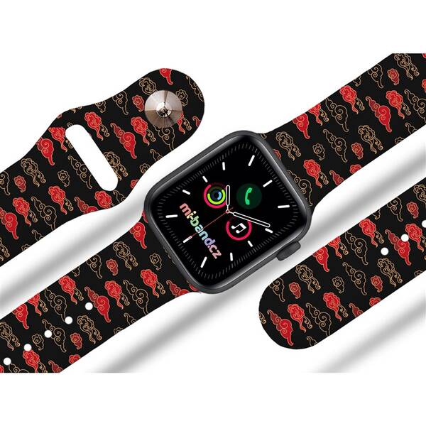 Řemínek Mi-Band na Apple Watch 42/44/45/49 mm - motiv Červené mraky, černý 

