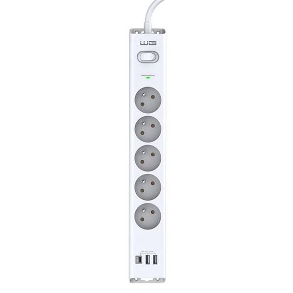Přepěťová ochrana WG 5x zásuvka, 2xUSB-A, 1xUSB-C bílá

