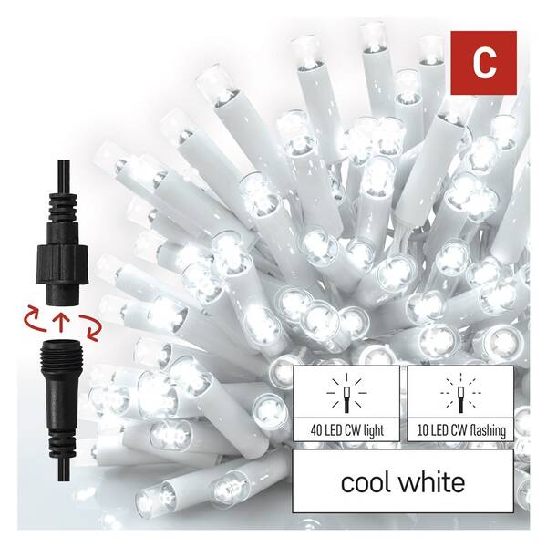 LED řetěz EMOS ICICLE, 50LED, IP44, CW/CW FLA (3m) bílý


