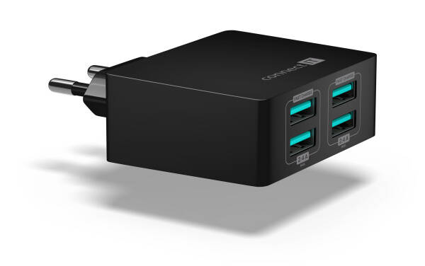 Nabíječka do sítě Connect IT Fast Charge 4x USB, 4,8A s funkcí rychlonabíjení černá

