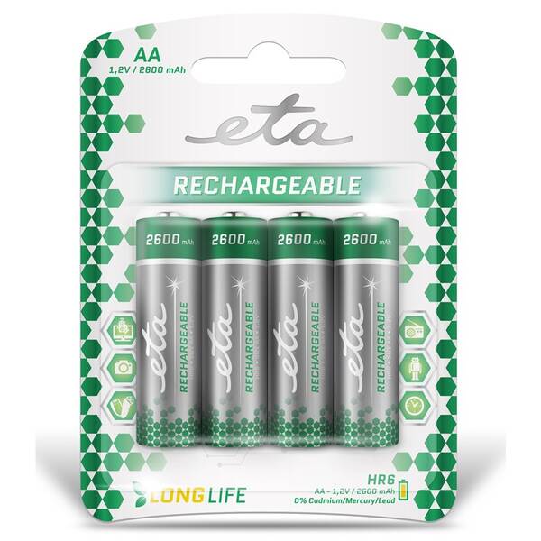 Baterie nabíjecí ETA AA, HR06, 2600mAh, Ni-MH, blistr 4ks 


