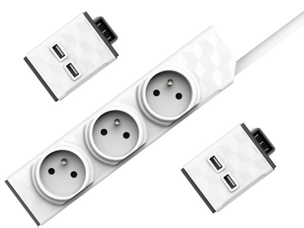 Kabel prodlužovací Powercube Modular 3m + 2xUSB modul bílý

