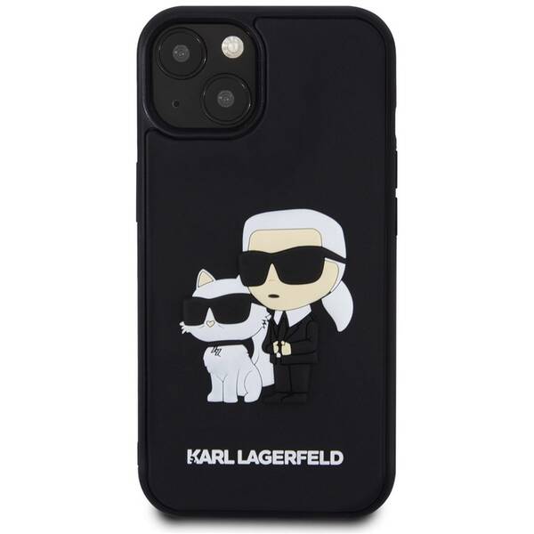 Kryt na mobil Karl Lagerfeld 3D Rubber Karl and Choupette na Apple iPhone 13 černý

