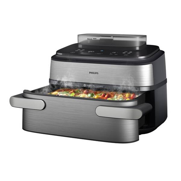 Fritéza horkovzdušná Philips s párou 9,5 l NA565/02 černá/stříbrná

