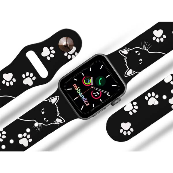 Řemínek Mi-Band na Apple Watch 42/44/45/49 mm - motiv Kočičák, černý 

