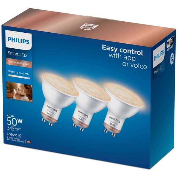 Chytrá žárovka Philips Smart LED 4,7 W, GU10, Tunable White, 3 ks 

