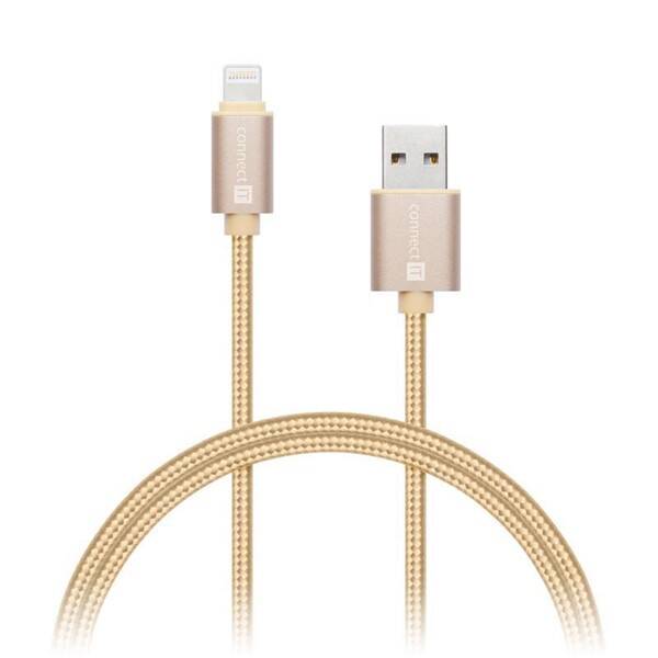 Kabel Connect IT Wirez Premium Metallic, Lightning, 1m zlatý

