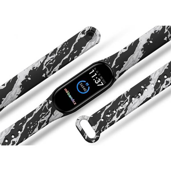 Řemínek Mi-Band na Xiaomi Mi Band 3/4 - motiv Černobílý mramor, černý 

