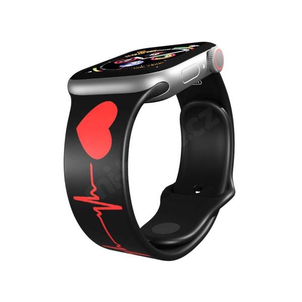 Řemínek Mi-Band na Apple Watch 42/44/45/49 mm - motiv EKG, černý 

