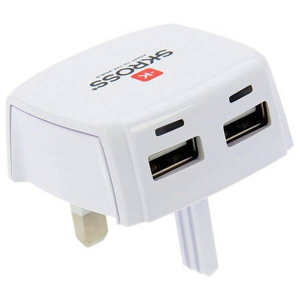 Cestovní adaptér SKROSS pro UK, 2100mA, 2x USB výstup bílý

