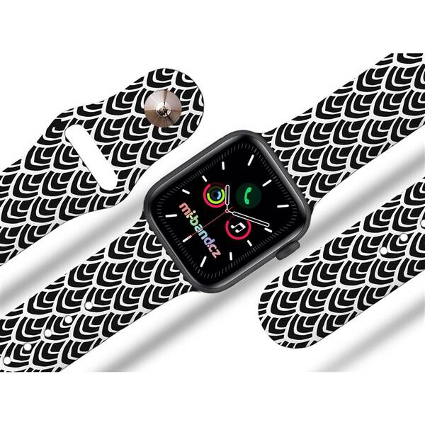 Řemínek Mi-Band na Apple Watch 42/44/45/49 mm - motiv Rybí šupiny, černý 

