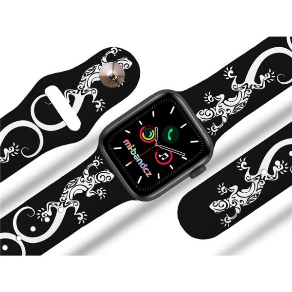 Řemínek Mi-Band na Apple Watch 42/44/45/49 mm - motiv Ještěrky, černý 

