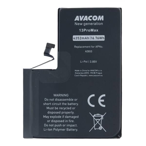 Baterie Avacom na Apple iPhone 13 Pro Max, Li-Ion 3,85V 4352mAh (náhrada A2653) černá


