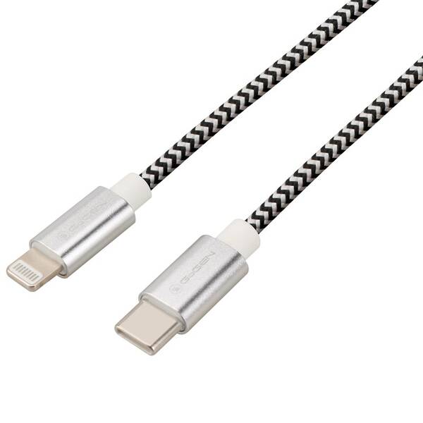 Kabel GoGEN USB-C / Lightning, 1m, opletený stříbrný

