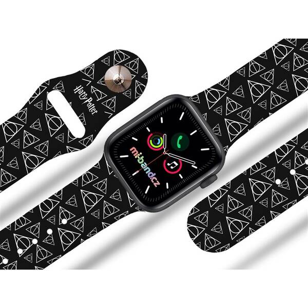 Řemínek Harry Potter na Apple Watch 42/44/45/49 mm - motiv Relikvie smrti, černý 

