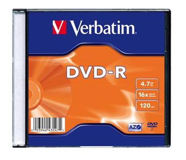 Disk Verbatim DVD-R 4,7GB, 16x, silver, slim box, 1ks 
