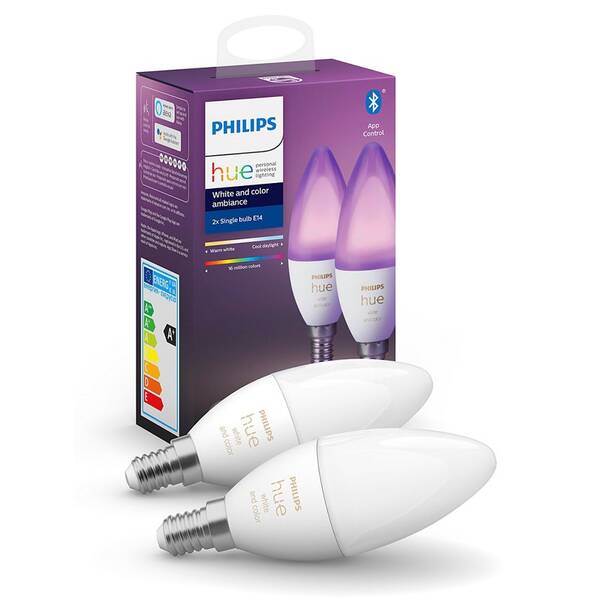 Chytrá žárovka Philips Bluetooth, 6W, E14, White and Color Ambiance, 2ks 

