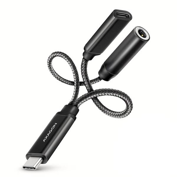 Adaptér Axagon USB-C/3.5mm jack, Hi-Res DAC audio PD 60W černý

