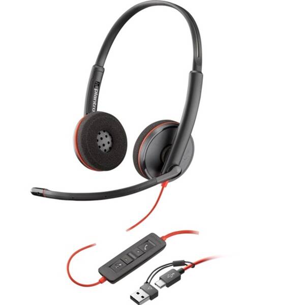 Headset HP Poly Blackwire 3220 Stereo + USB-C/A adaptér (bulk) černý

