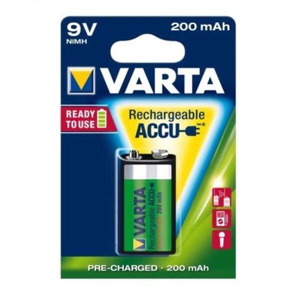 Baterie nabíjecí Varta 9V, 6LR61, 200mAh, Ni-MH, blistr 1ks 
