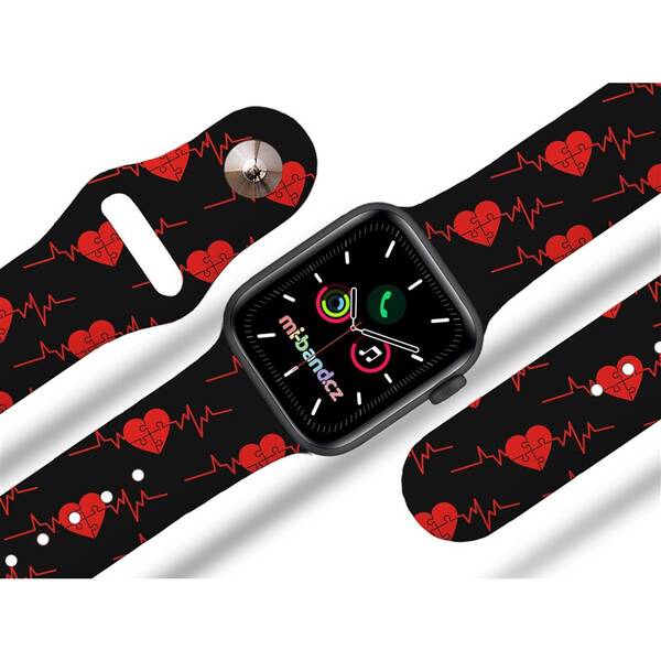 Řemínek Mi-Band na Apple Watch 38/40/41 mm - motiv EKG puzzle, černý 

